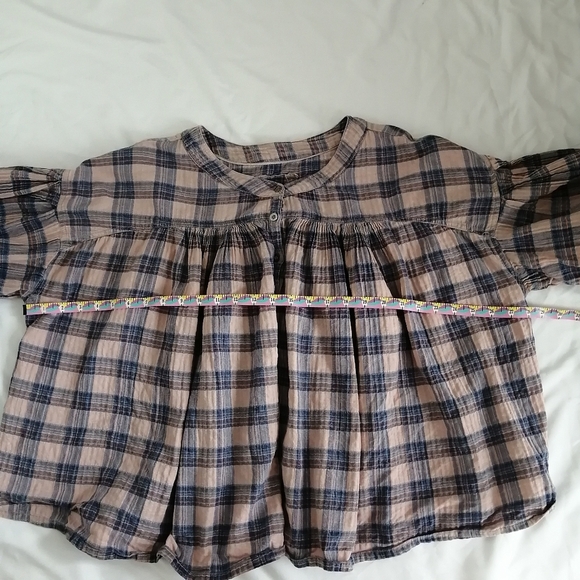 Free People We The Free Jessi Plaid Pleated Trapeze Top Balloon Sleeves Large - Picture 14 of 16